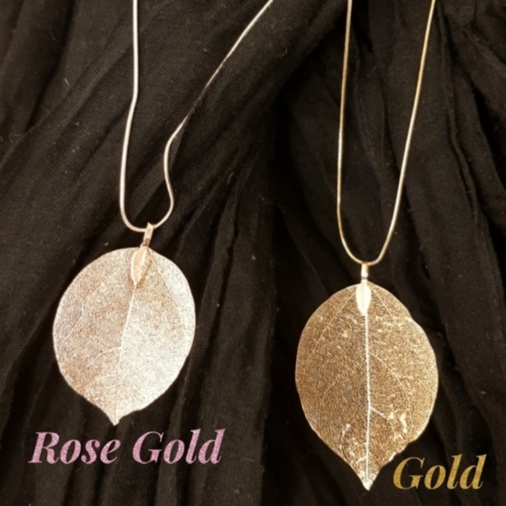 Real Leaf Long Necklace Filigree Pendant